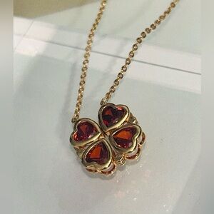 Heart Shaped Clover Magnetic Red & Rose Gold Plated Pendant Necklace